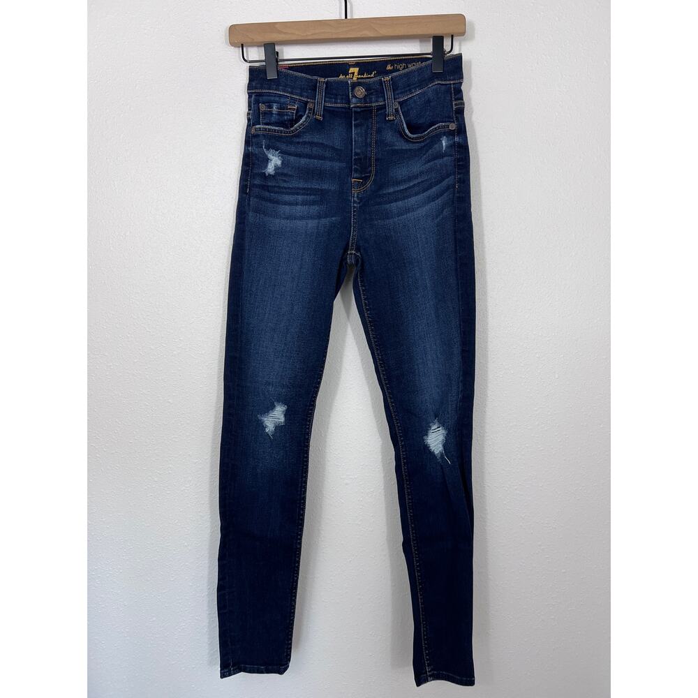 7 For All Mankind High Rise Skinny Jeans Size 25 Ankle Blue Distressed